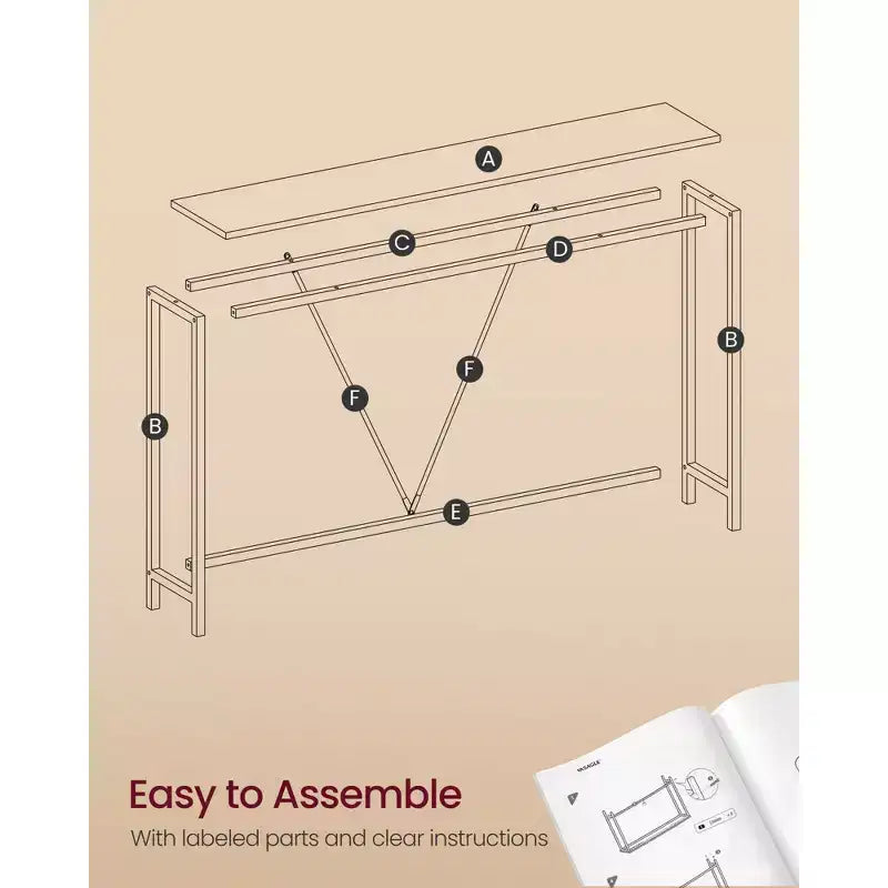 Narrow Console Table with Steel Frame, 47.2 Sofa Table for Entryway, Living Room, Bedroom, Industrial Design