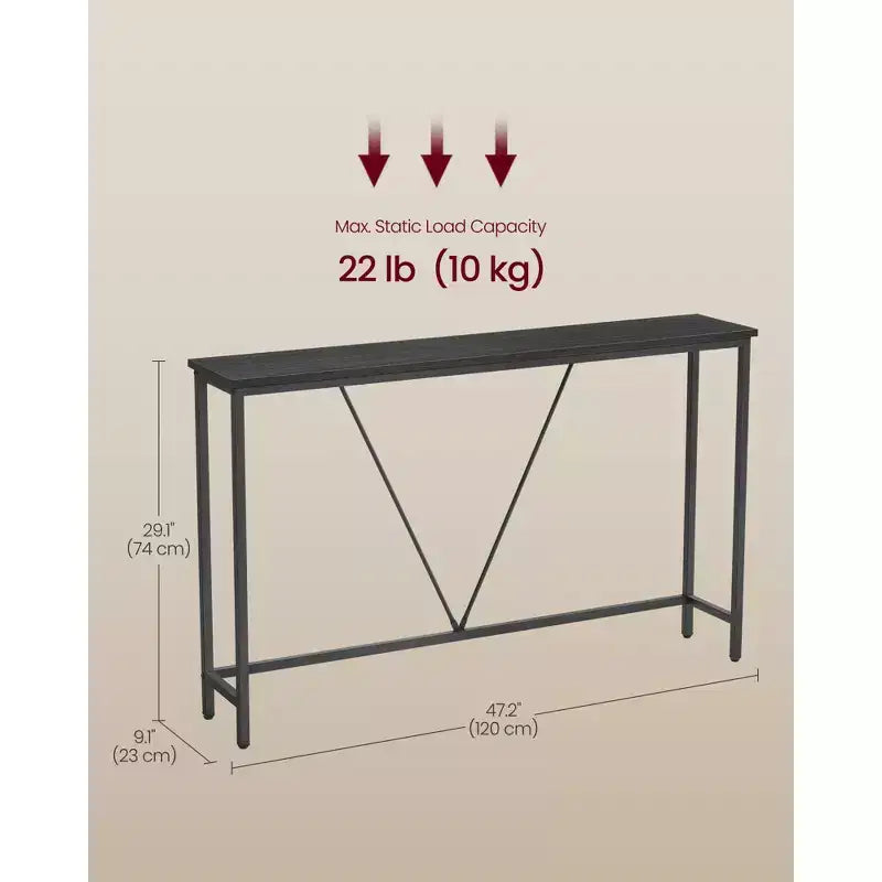 Narrow Console Table with Steel Frame, 47.2 Sofa Table for Entryway, Living Room, Bedroom, Industrial Design