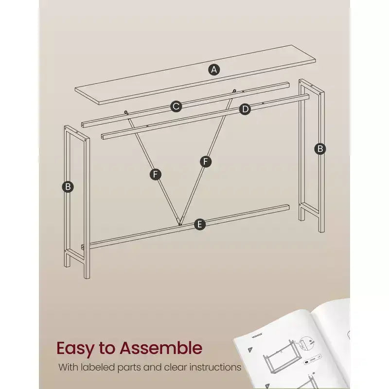 Narrow Console Table with Steel Frame, 47.2 Sofa Table for Entryway, Living Room, Bedroom, Industrial Design