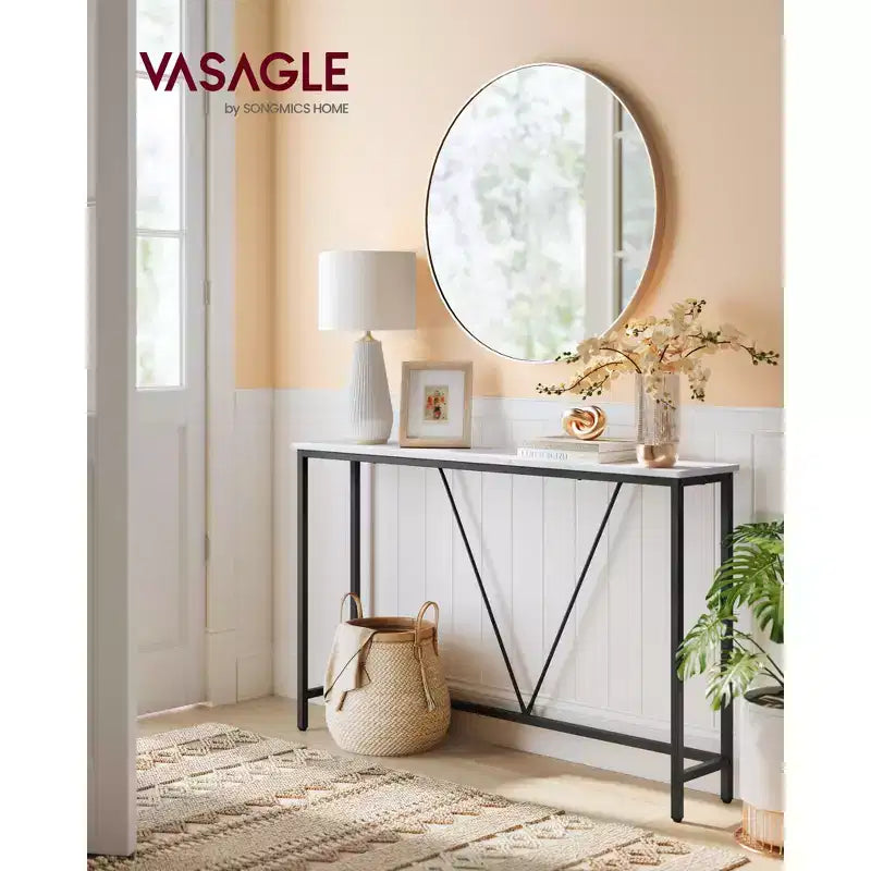 Schmaler Konsolentisch mit Stahlrahmen, 120 cm Sofatisch für Flur, Wohnzimmer, Schlafzimmer, Industriedesign