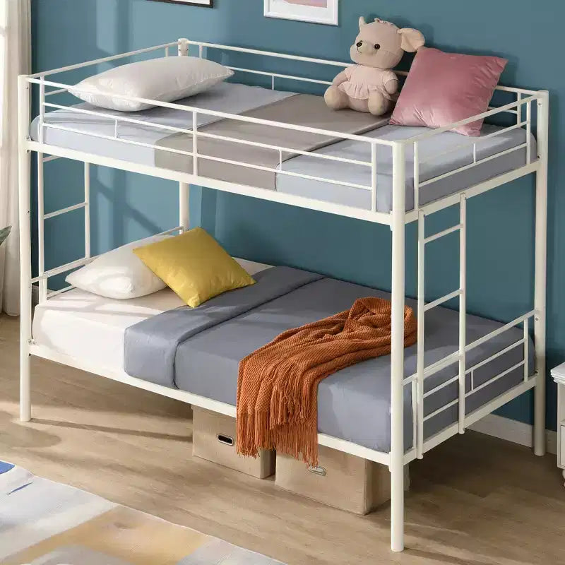 Bellemave Metal Twin Over Twin Bunk Bed with Guardrail & Ladder, Convertible Heavy Duty Bed for Kids, Teens & Adults, White