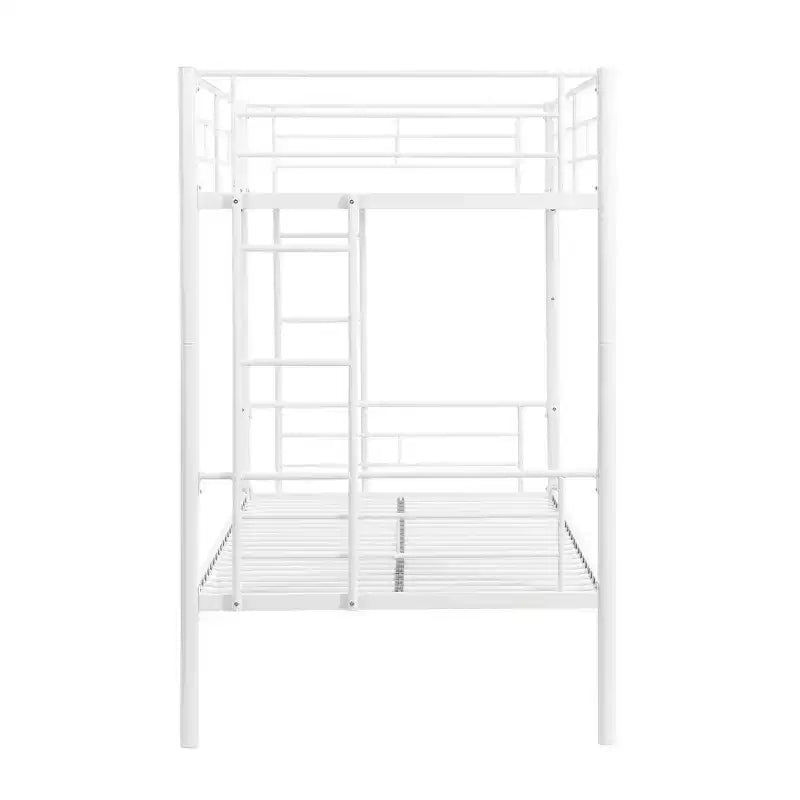 Bellemave Metal Twin Over Twin Bunk Bed with Guardrail & Ladder, Convertible Heavy Duty Bed for Kids, Teens & Adults, White