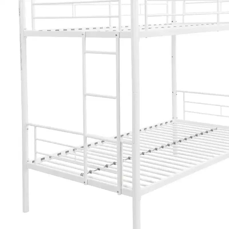 Bellemave Metal Twin Over Twin Bunk Bed with Guardrail & Ladder, Convertible Heavy Duty Bed for Kids, Teens & Adults, White