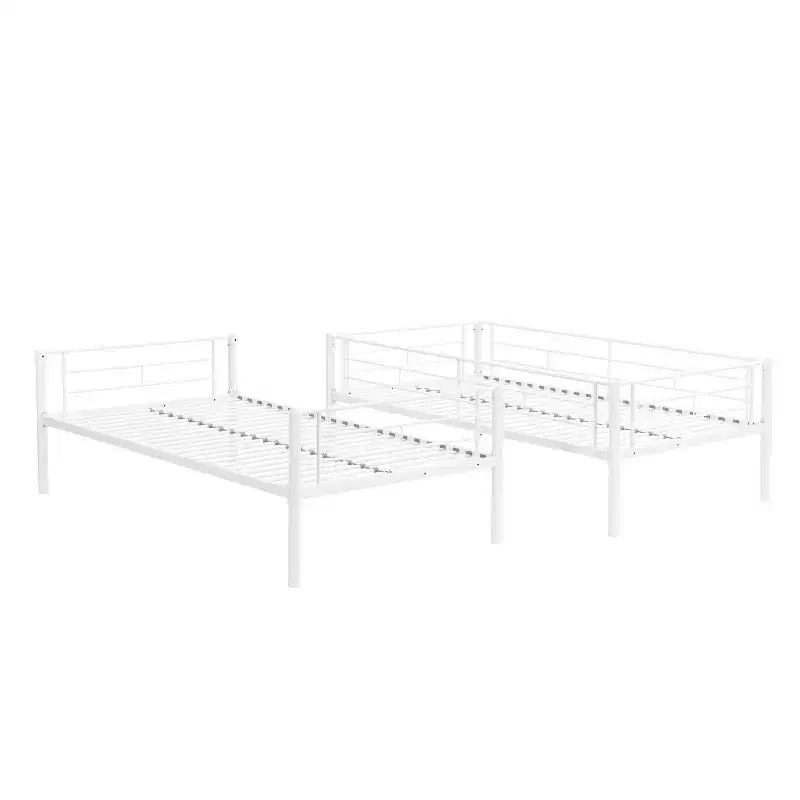 Bellemave Metal Twin Over Twin Bunk Bed with Guardrail & Ladder, Convertible Heavy Duty Bed for Kids, Teens & Adults, White
