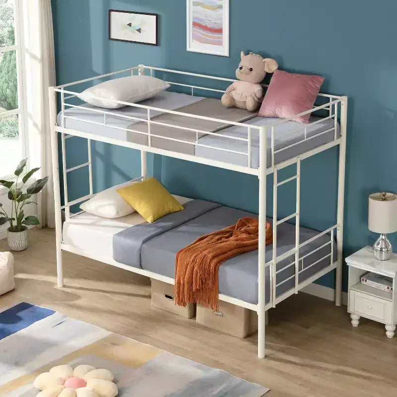 Bellemave Metal Twin Over Twin Bunk Bed with Guardrail & Ladder, Convertible Heavy Duty Bed for Kids, Teens & Adults, White