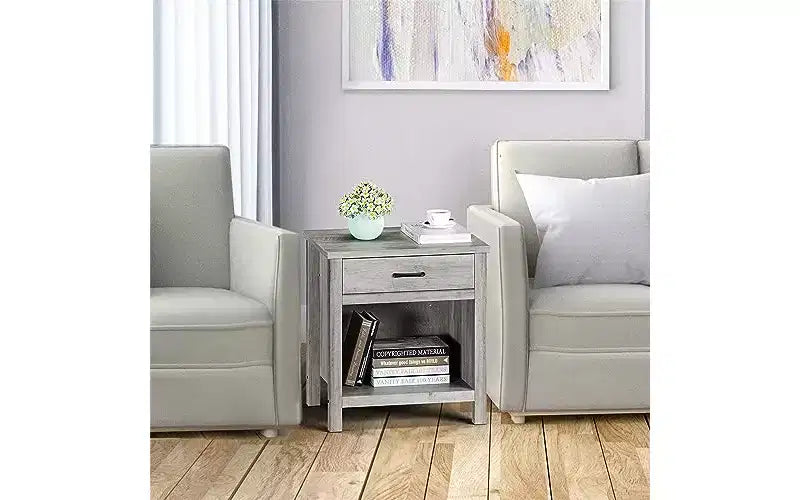 GustoWave 22 width Nightstand with Drawer,Grey Night Stand End Table Living Room with Storage Shelf,Wooden Bedside Table for Bedroom Nursery Office