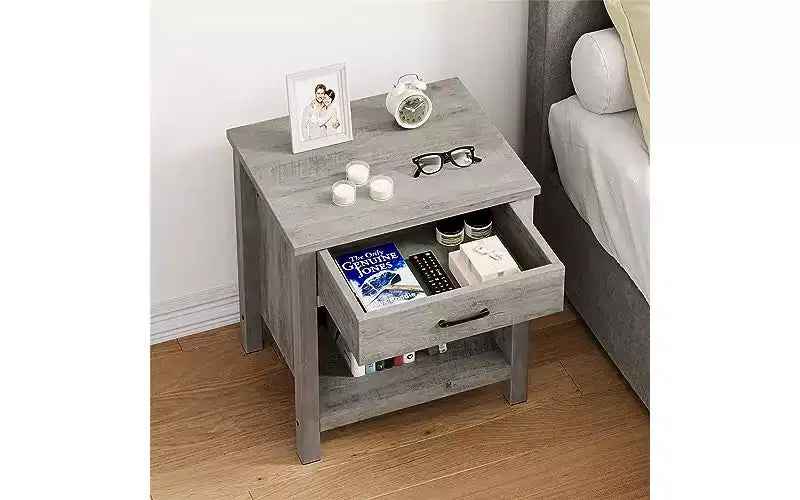GustoWave 22 width Nightstand with Drawer,Grey Night Stand End Table Living Room with Storage Shelf,Wooden Bedside Table for Bedroom Nursery Office