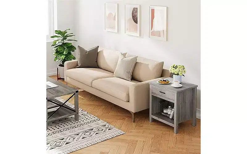 GustoWave 22 width Nightstand with Drawer,Grey Night Stand End Table Living Room with Storage Shelf,Wooden Bedside Table for Bedroom Nursery Office