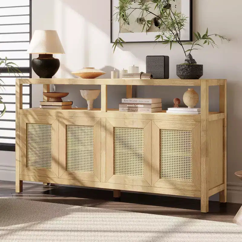 Okak Bohemian Style Sideboard Cabinet, Bufft Cabinet with 4 Doors and 1 Open Shelf, Storage Cabinet for Living Room, Dining Room, Kitchen