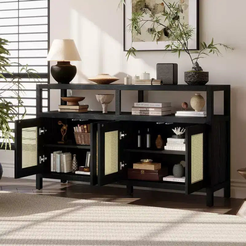 Okak Bohemian Style Sideboard Cabinet, Bufft Cabinet with 4 Doors and 1 Open Shelf, Storage Cabinet for Living Room, Dining Room, Kitchen