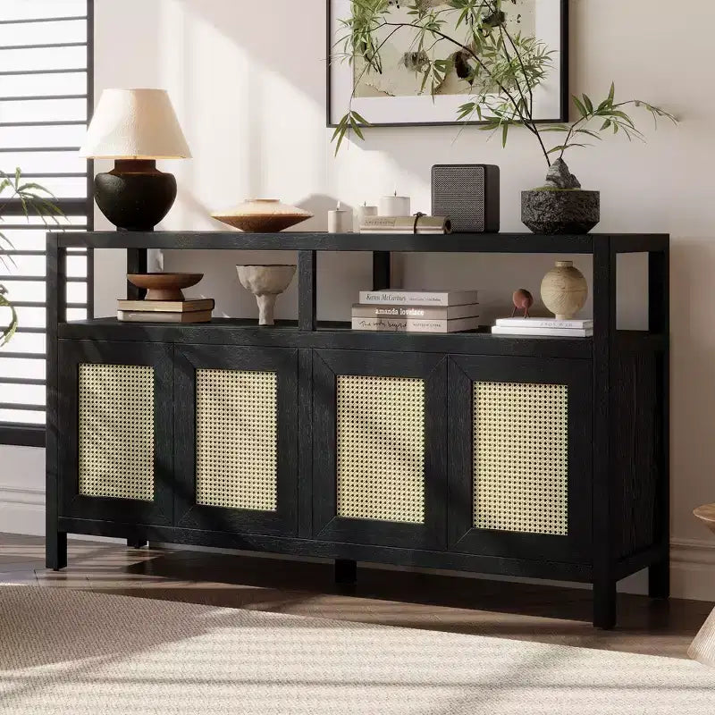 Okak Bohemian Style Sideboard Cabinet, Bufft Cabinet with 4 Doors and 1 Open Shelf, Storage Cabinet for Living Room, Dining Room, Kitchen