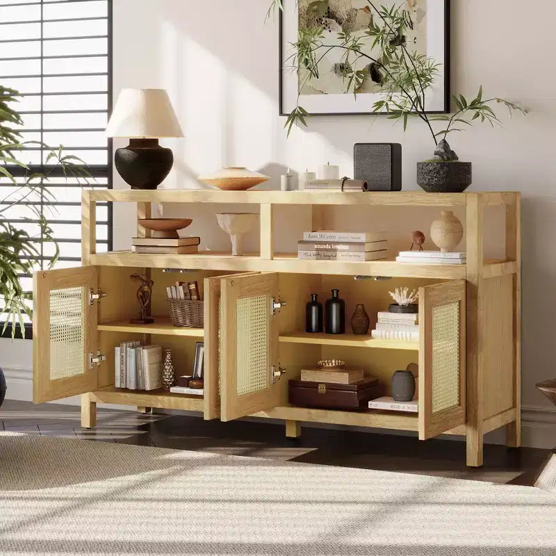 Okak Bohemian Style Sideboard Cabinet, Bufft Cabinet with 4 Doors and 1 Open Shelf, Storage Cabinet for Living Room, Dining Room, Kitchen