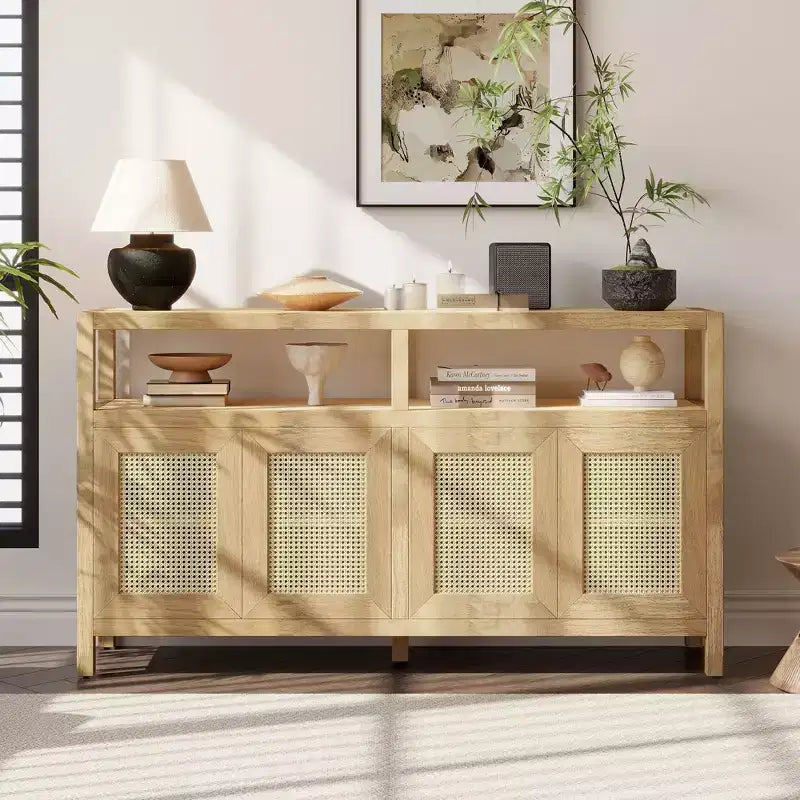 Okak Bohemian Style Sideboard Cabinet, Bufft Cabinet with 4 Doors and 1 Open Shelf, Storage Cabinet for Living Room, Dining Room, Kitchen
