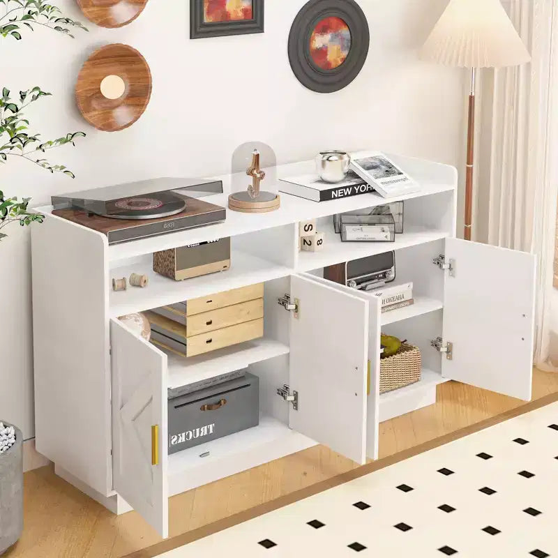 Okak Sideboard Cabinet, Bufft Cabinet with 4 Doors and 2 Drawers, Metal Handle, Storage Cabinet for Living Room, Dining Room, Kitchen
