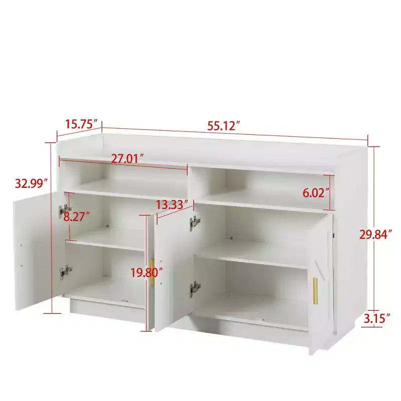 Okak Sideboard Cabinet, Bufft Cabinet with 4 Doors and 2 Drawers, Metal Handle, Storage Cabinet for Living Room, Dining Room, Kitchen