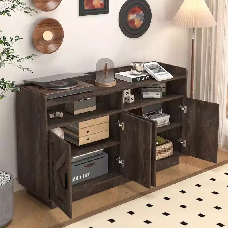 Okak Sideboard Cabinet, Bufft Cabinet with 4 Doors and 2 Drawers, Metal Handle, Storage Cabinet for Living Room, Dining Room, Kitchen