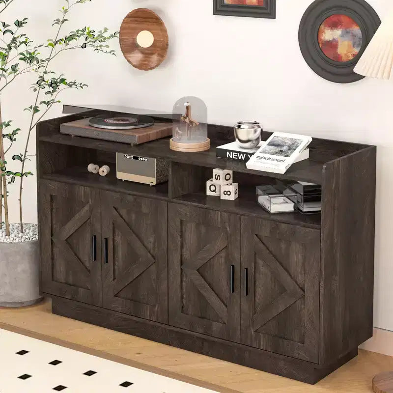 Okak Sideboard Cabinet, Bufft Cabinet with 4 Doors and 2 Drawers, Metal Handle, Storage Cabinet for Living Room, Dining Room, Kitchen