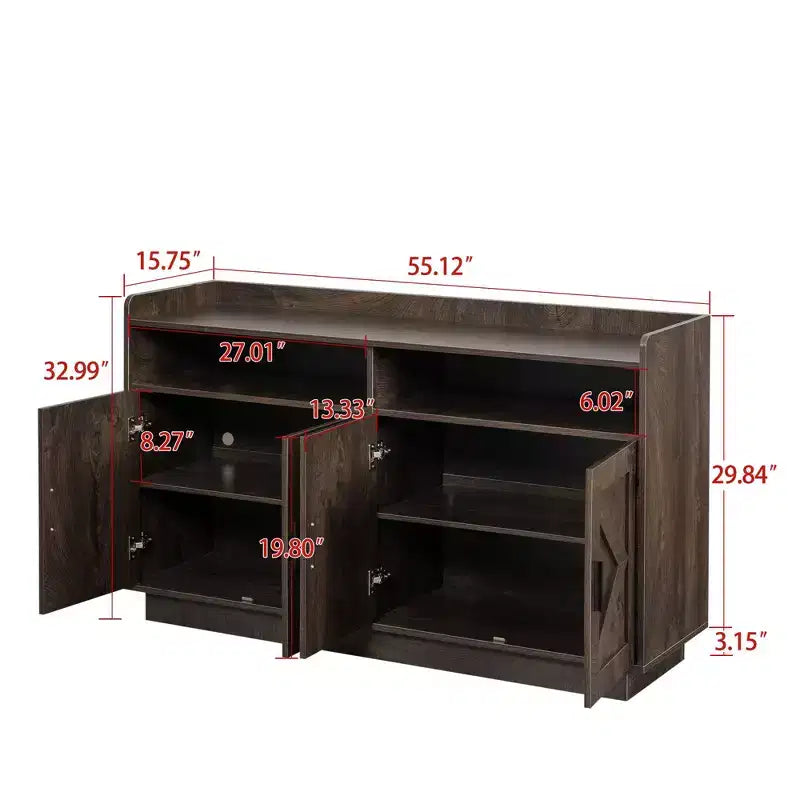 Okak Sideboard Cabinet, Bufft Cabinet with 4 Doors and 2 Drawers, Metal Handle, Storage Cabinet for Living Room, Dining Room, Kitchen