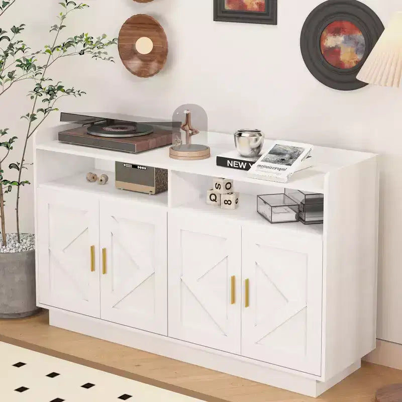 Okak Sideboard Cabinet, Bufft Cabinet with 4 Doors and 2 Drawers, Metal Handle, Storage Cabinet for Living Room, Dining Room, Kitchen