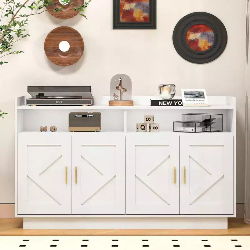 Okak Sideboard, Anrichte mit 4 Türen und 2 Schubladen, Metallgriff, Aufbewahrungsschrank für Wohnzimmer, Esszimmer, Küche