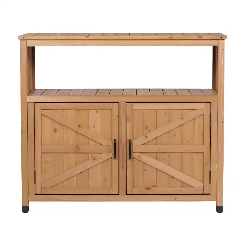Okak Storage Cabinet with Potting Bench, Kitchen Cabinet with 2 Doors and 2 Shelves, Short Cabinet for Living Room, Dining Room, Kitchen