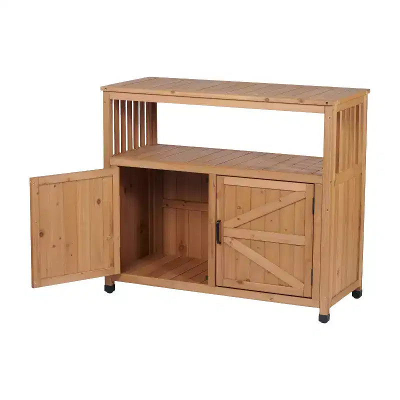 Okak Storage Cabinet with Potting Bench, Kitchen Cabinet with 2 Doors and 2 Shelves, Short Cabinet for Living Room, Dining Room, Kitchen