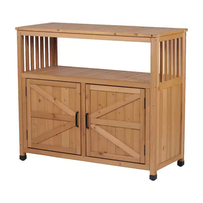 Okak Storage Cabinet with Potting Bench, Kitchen Cabinet with 2 Doors and 2 Shelves, Short Cabinet for Living Room, Dining Room, Kitchen