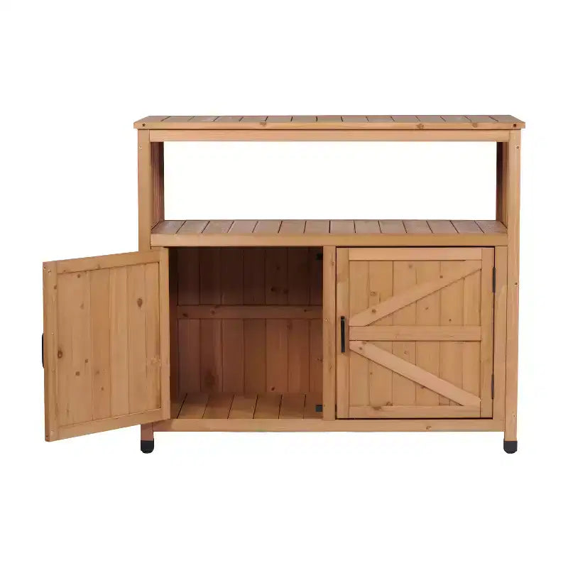 Okak Storage Cabinet with Potting Bench, Kitchen Cabinet with 2 Doors and 2 Shelves, Short Cabinet for Living Room, Dining Room, Kitchen