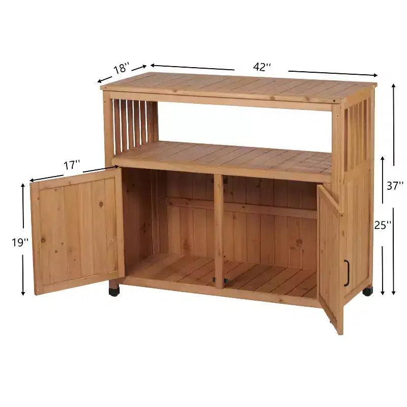 Okak Storage Cabinet with Potting Bench, Kitchen Cabinet with 2 Doors and 2 Shelves, Short Cabinet for Living Room, Dining Room, Kitchen