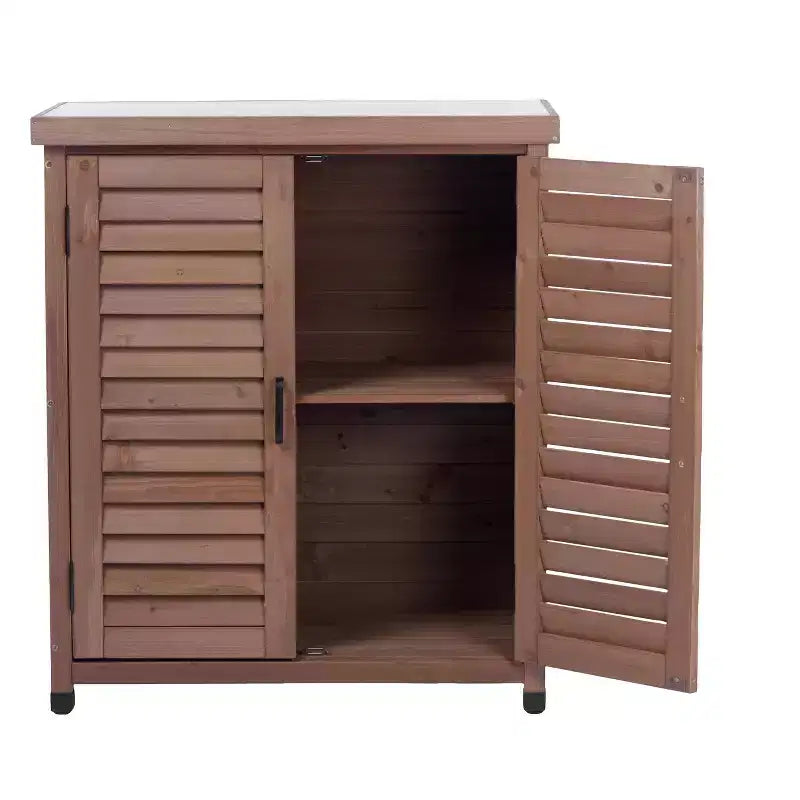 Okak Storage Cabinet with Potting Bench, Kitchen Cabinet with 2 Doors and 2 Shelves, Short Cabinet for Living Room, Dining Room, Kitchen