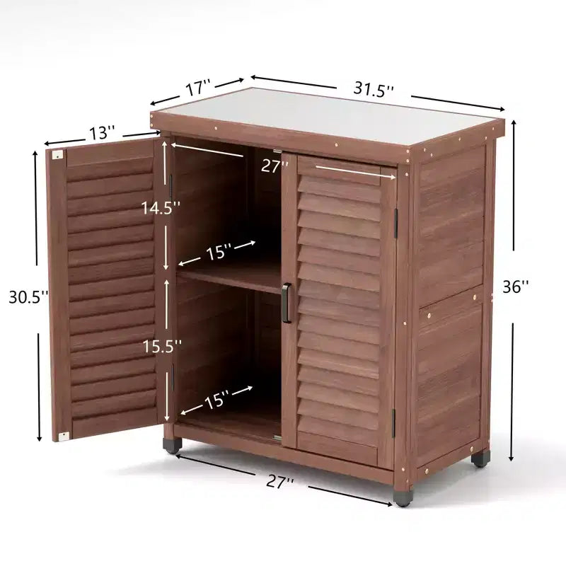 Okak Storage Cabinet with Potting Bench, Kitchen Cabinet with 2 Doors and 2 Shelves, Short Cabinet for Living Room, Dining Room, Kitchen