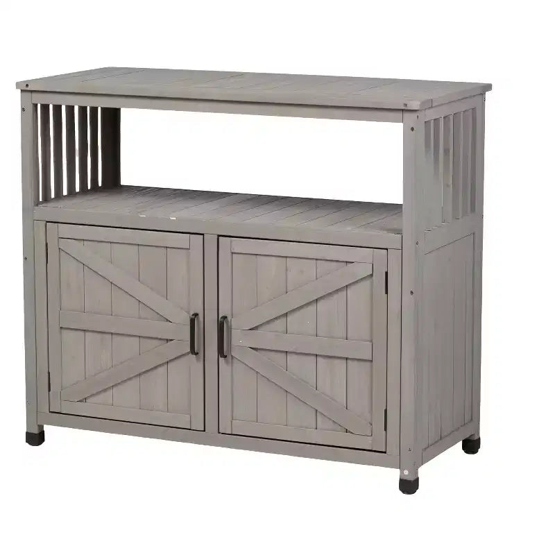 Okak Storage Cabinet with Potting Bench, Kitchen Cabinet with 2 Doors and 2 Shelves, Short Cabinet for Living Room, Dining Room, Kitchen