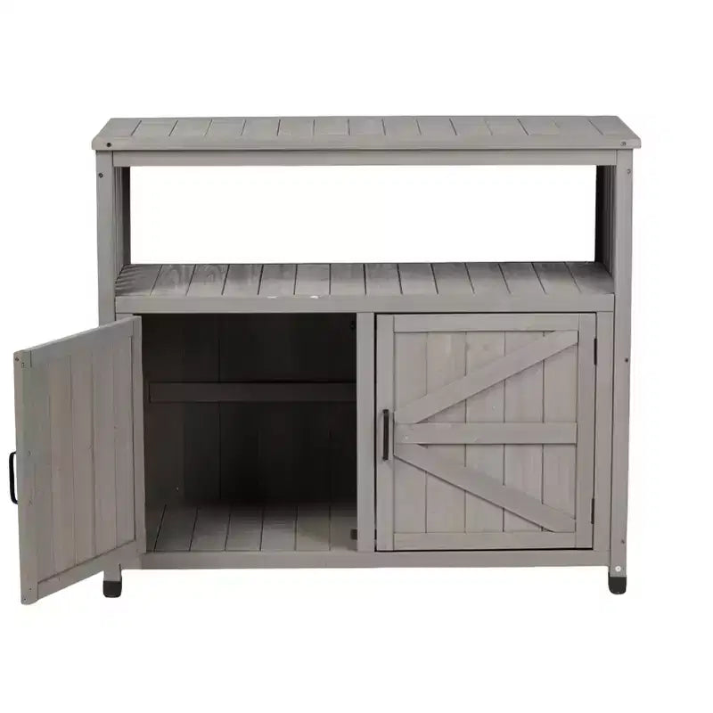 Okak Storage Cabinet with Potting Bench, Kitchen Cabinet with 2 Doors and 2 Shelves, Short Cabinet for Living Room, Dining Room, Kitchen