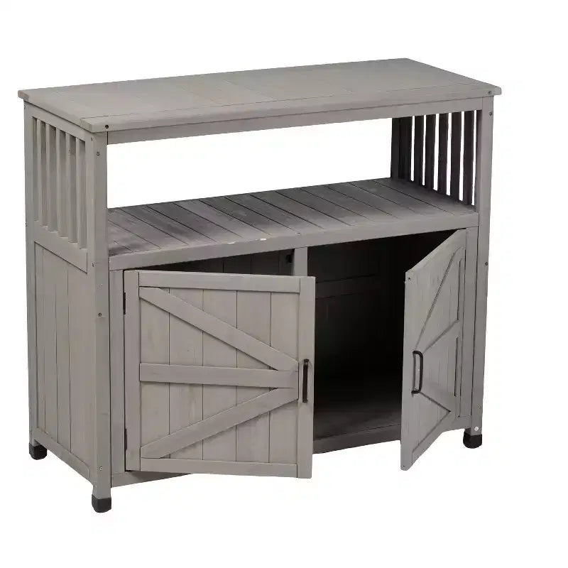 Okak Storage Cabinet with Potting Bench, Kitchen Cabinet with 2 Doors and 2 Shelves, Short Cabinet for Living Room, Dining Room, Kitchen