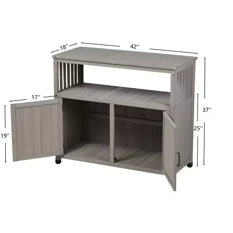Okak Storage Cabinet with Potting Bench, Kitchen Cabinet with 2 Doors and 2 Shelves, Short Cabinet for Living Room, Dining Room, Kitchen