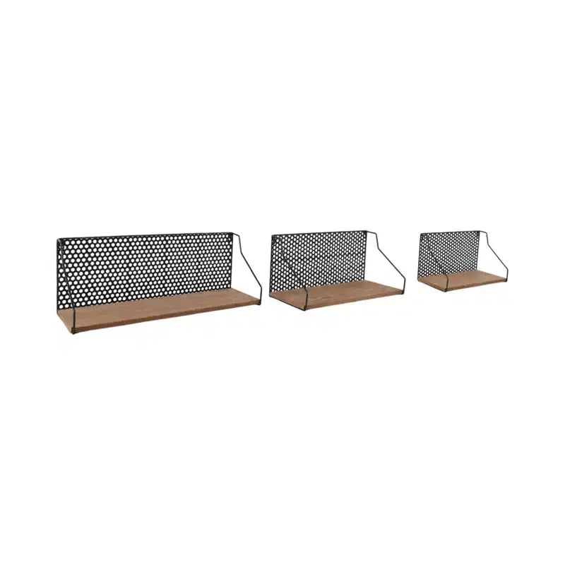 Wall Storage Shelves Set of 3 - Boho Metal & Wood Hanging Shelves with Veneer Finish - Iron Frame - Decorative Floating Shelves for Home & Office