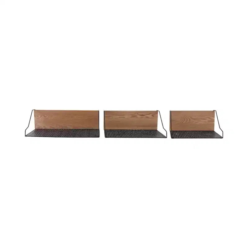Wall Storage Shelves Set of 3 - Boho Metal & Wood Hanging Shelves with Veneer Finish - Iron Frame - Decorative Floating Shelves for Home & Office