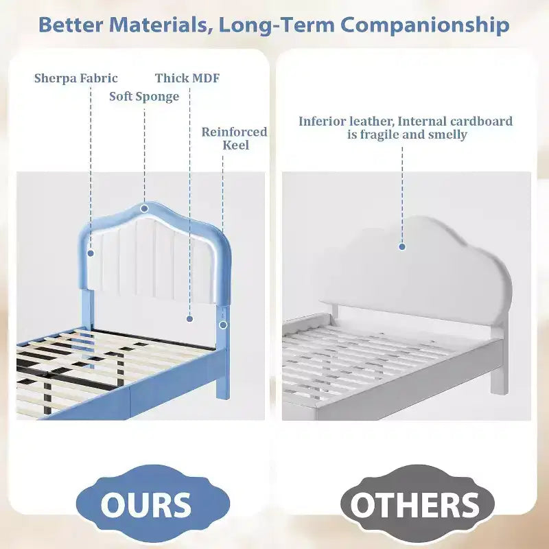 Twin Velvet Bed Frame with Glow Feature, Storage Drawer, Upholstered Headboard, No Box Spring, Blue