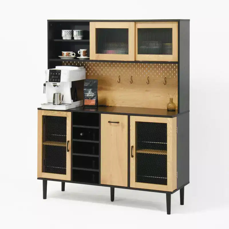 Okak Wooden Sideboard Cabinet, Bufft Cabinet with 4 Doors and 2 Drawers, Storage Cabinet for Living Room, Dining Room, Kitchen