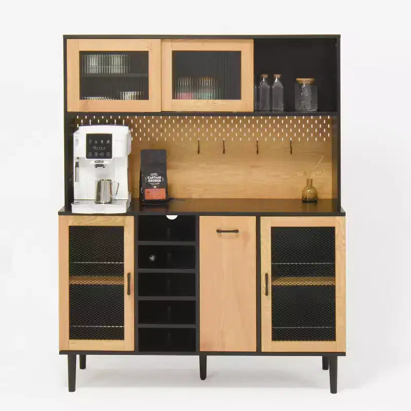 Okak Wooden Sideboard Cabinet, Bufft Cabinet with 4 Doors and 2 Drawers, Storage Cabinet for Living Room, Dining Room, Kitchen