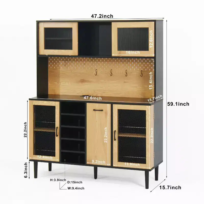 Okak Wooden Sideboard Cabinet, Bufft Cabinet with 4 Doors and 2 Drawers, Storage Cabinet for Living Room, Dining Room, Kitchen