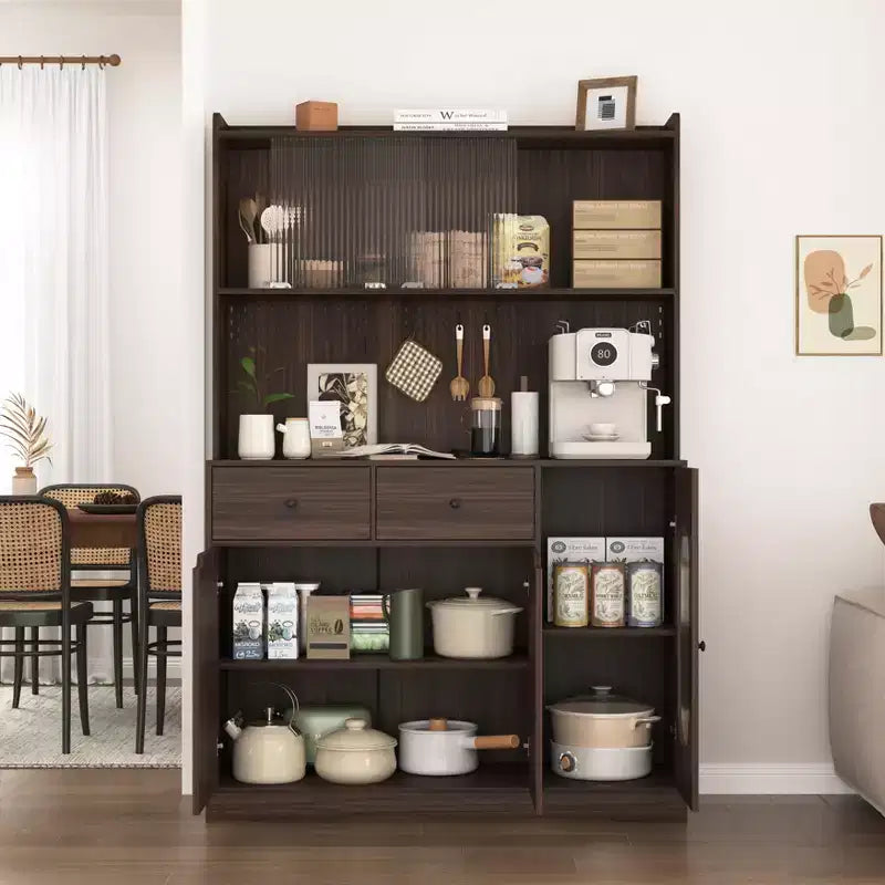 Okak Wooden Sideboard Cabinet, Bufft Cabinet with 4 Doors and 2 Drawers, Storage Cabinet for Living Room, Dining Room, Kitchen