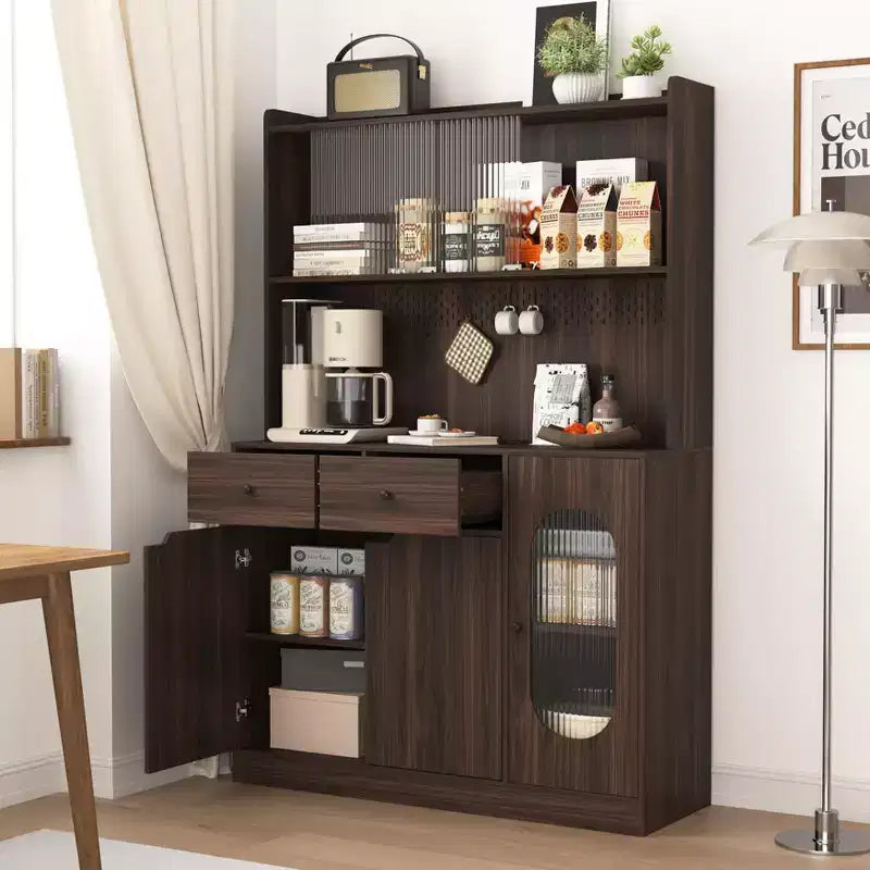 Okak Wooden Sideboard Cabinet, Bufft Cabinet with 4 Doors and 2 Drawers, Storage Cabinet for Living Room, Dining Room, Kitchen
