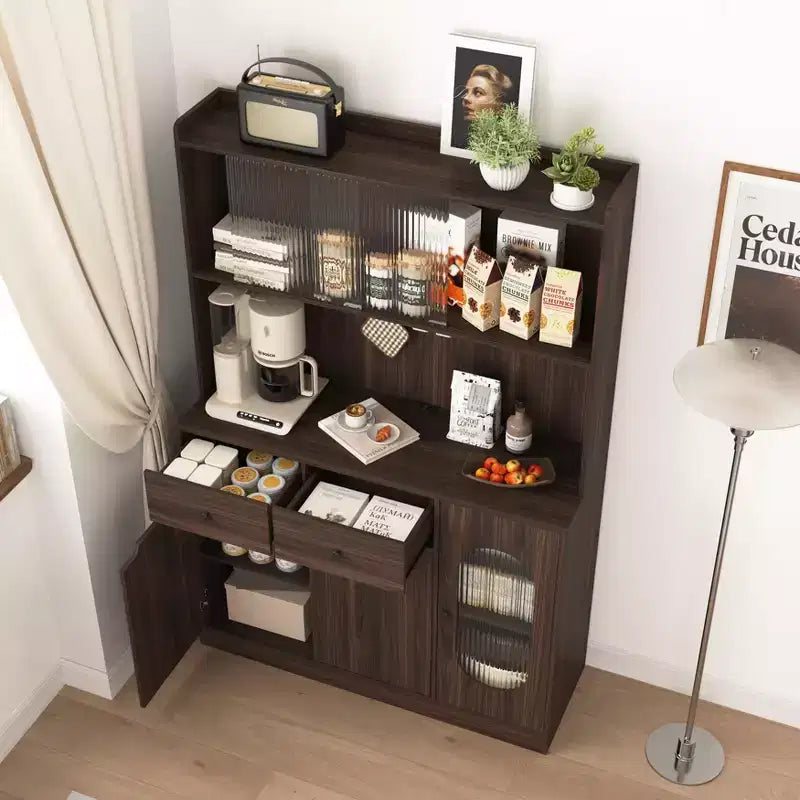 Okak Wooden Sideboard Cabinet, Bufft Cabinet with 4 Doors and 2 Drawers, Storage Cabinet for Living Room, Dining Room, Kitchen