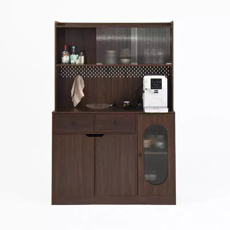 Okak Wooden Sideboard Cabinet, Bufft Cabinet with 4 Doors and 2 Drawers, Storage Cabinet for Living Room, Dining Room, Kitchen