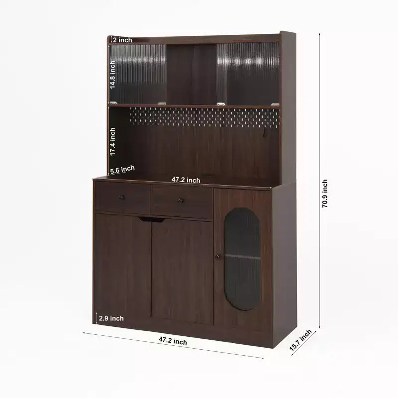 Okak Wooden Sideboard Cabinet, Bufft Cabinet with 4 Doors and 2 Drawers, Storage Cabinet for Living Room, Dining Room, Kitchen