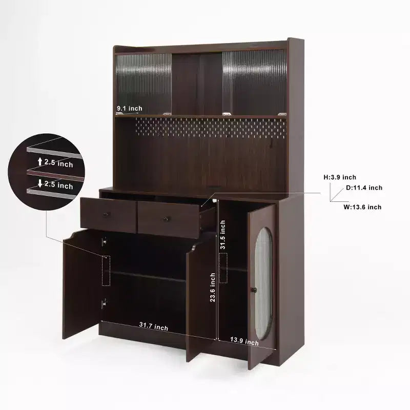 Okak Wooden Sideboard Cabinet, Bufft Cabinet with 4 Doors and 2 Drawers, Storage Cabinet for Living Room, Dining Room, Kitchen