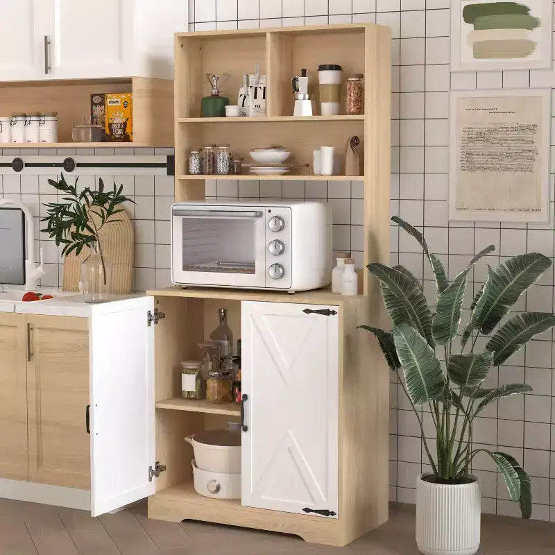 Okak Wooden Sideboard Cabinet, Bufft Cabinet with 4 Doors and 2 Drawers, Storage Cabinet for Living Room, Dining Room, Kitchen