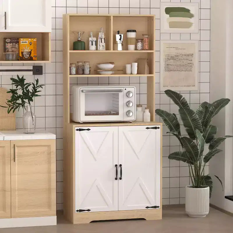 Okak Wooden Sideboard Cabinet, Bufft Cabinet with 4 Doors and 2 Drawers, Storage Cabinet for Living Room, Dining Room, Kitchen