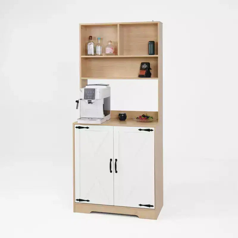 Okak Wooden Sideboard Cabinet, Bufft Cabinet with 4 Doors and 2 Drawers, Storage Cabinet for Living Room, Dining Room, Kitchen